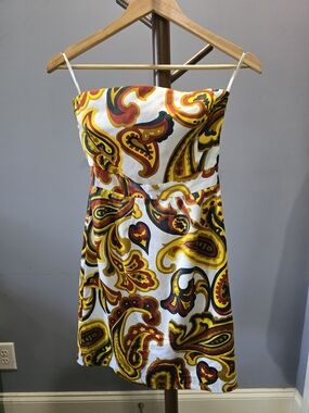 Banana Republic White Paisley Mini Dress with Yellow and Red Accents